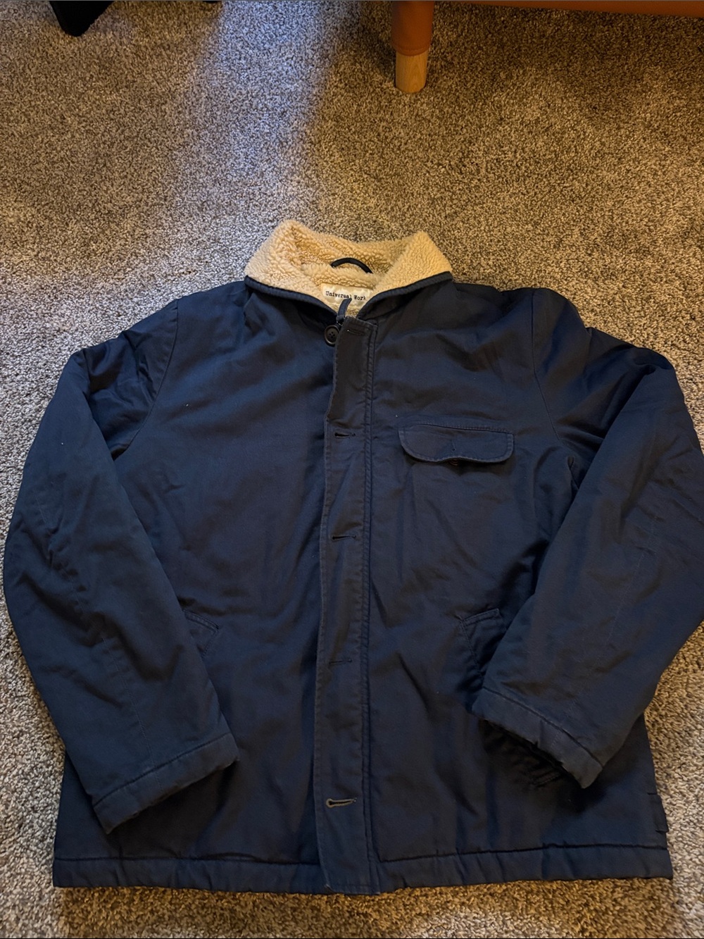 Men's Navy Military-Style Field Jacket with Sherpa Collar